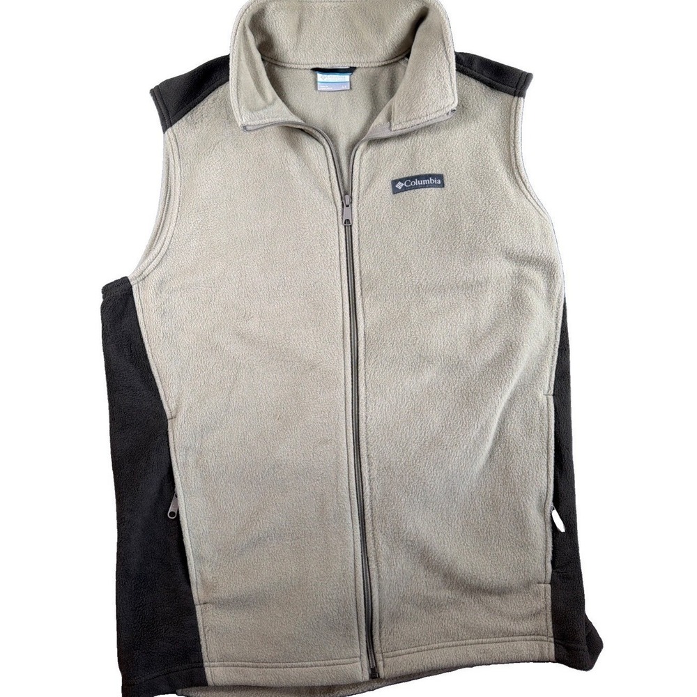 Columbia Mountain Large Tall Full‎ Zip Fleece Vest Men Tan Brown Side Pocket